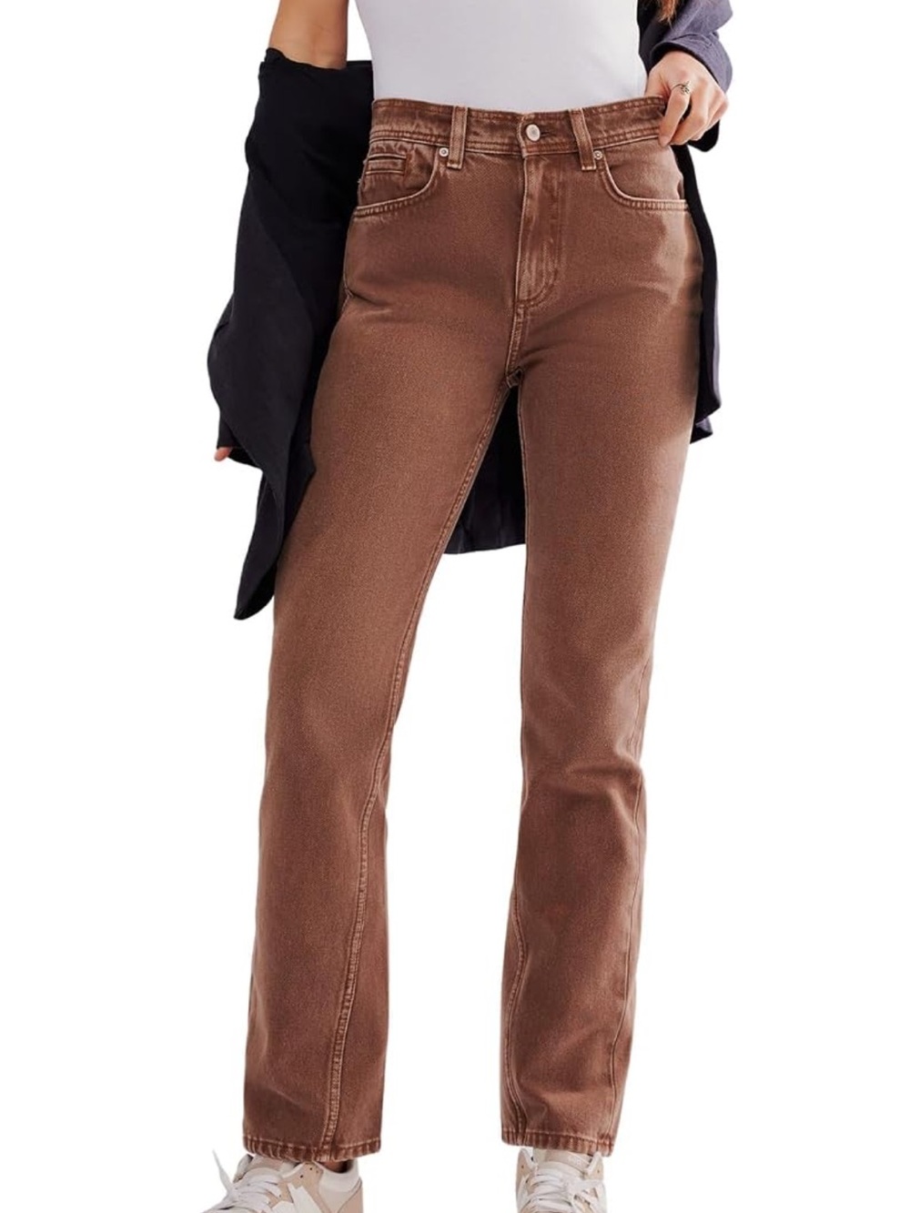 Free People Straight-Leg Jeans in Brown